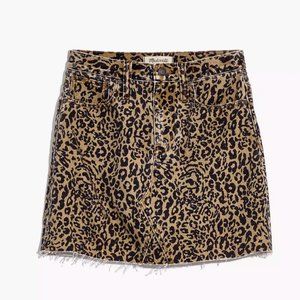 Rigid Denim A-Line Mini Skirt in Leopard